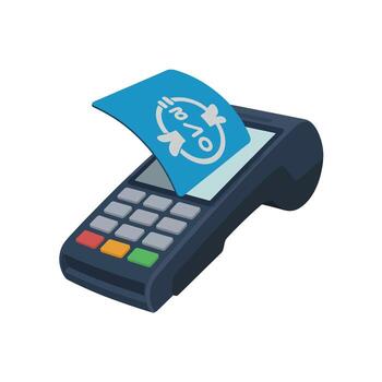 A pos terminal with a paper receipt on it vector