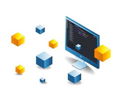 themed computer technology block chain concept illustration vector