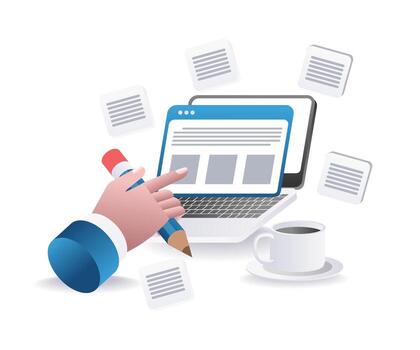 working with data on a laptop computer illustration vector