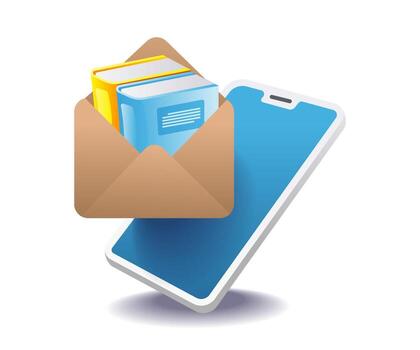 smartphone and book inside envelope symbolizing digital communication vector