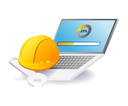 repairing computer with software update for technology maintenance and support vector
