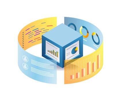 rotating screen of data servers and information technology vector