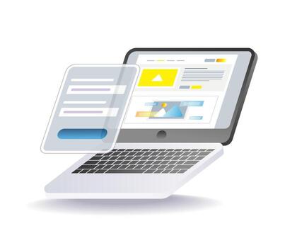 laptop with login screen and website page illustration for digital access vector