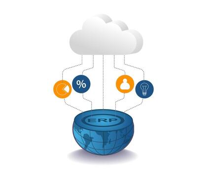 global business management with erp cloud server technology vector