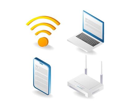 Illustration bundle with computer network information technology theme vector