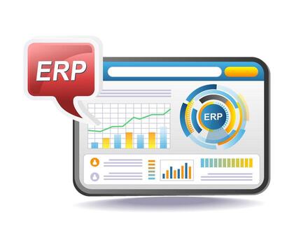 erp business technology system displayed on monitor screen vector