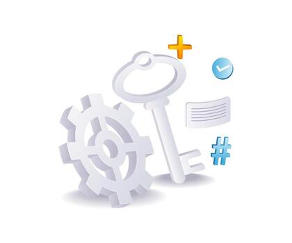 Gear with key symbol representing security, technology, and system settings vector