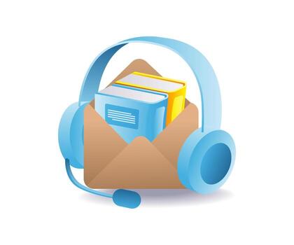 envelope with book and headset symbol representing online study and digital classroom vector