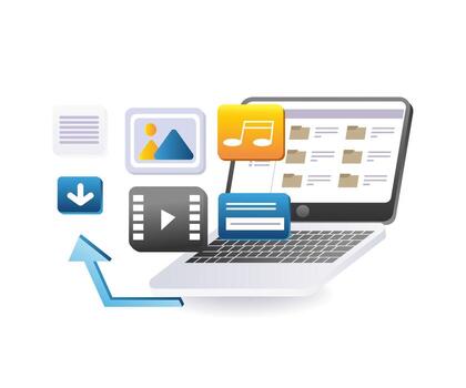 digital data stored on a laptop computer screen vector