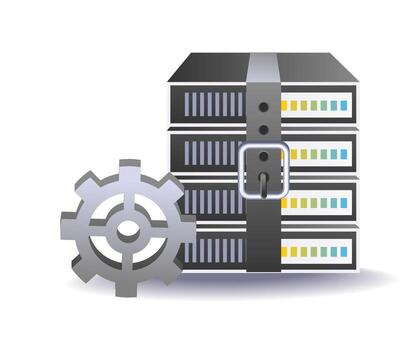 data server with gear symbol for technology and system concept vector
