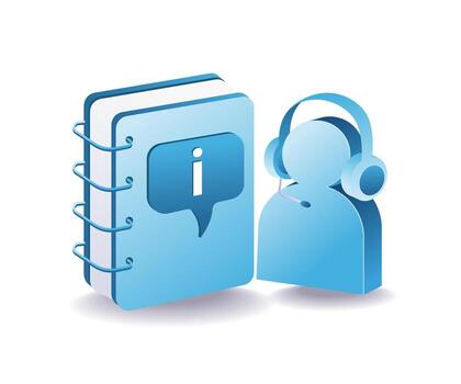 cliente Servicio y informacion libro símbolo para ayuda escritorio, soporte y conocimiento compartiendo vector