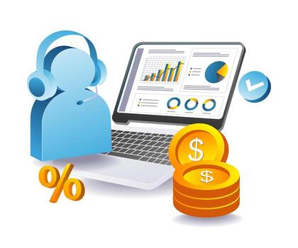 Customer service support with business graphic screen symbolizing data and digital solutions vector