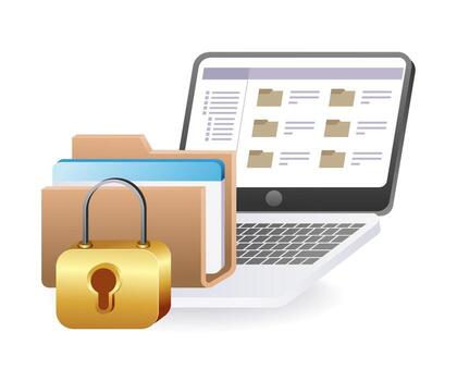computadora datos asegurado con candado icono para ciber seguridad vector