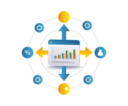 Business data analysis infographic with network system vector