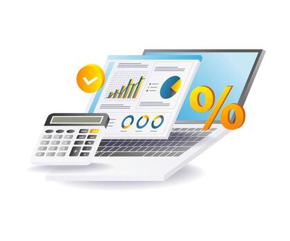 Business data analysis on computer by professional analyst for finance and growth vector