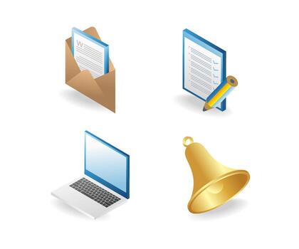 Bundle of business text data computer notification symbols illustrations vector