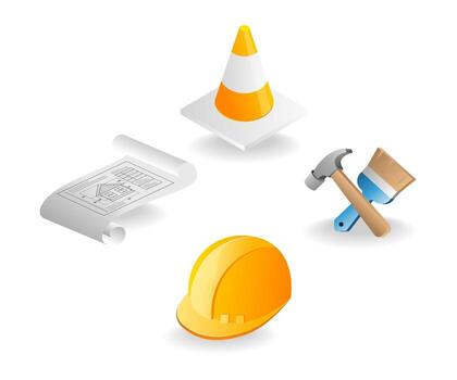 Bundle of illustrations on the theme of architectural design and carpentry vector