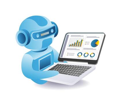 artificial inteligencia robot analizando negocio crecimiento grafico en ordenador portátil vector