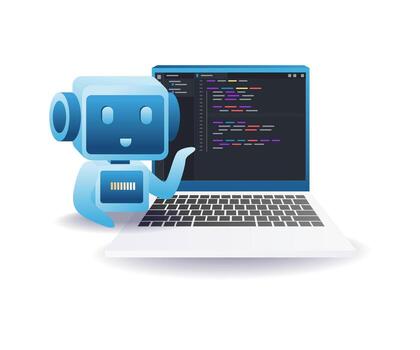 automatización tecnología diseño con programador ordenador portátil y robótico sistema vector