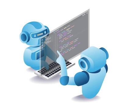 Automation robot building software application design vector