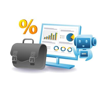 AI robot analyzing business data board illustration vector