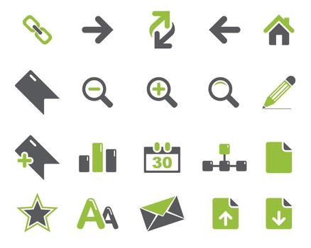 Grey and light green Web icons set symbol vectors. flat editable isolated set of icons vector