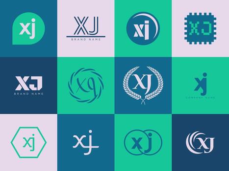 XJ logo company template. Letter x and j logotype. Set different classic serif lettering and modern bold text with design elements. Initial font typography. vector