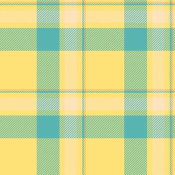Cheerful pastel plaid pattern in yellow, teal, and cream. Perfect for textile design, website backgrounds, or crafting projects. Evokes feelings of spring, optimism, and fresh beginnings. vector