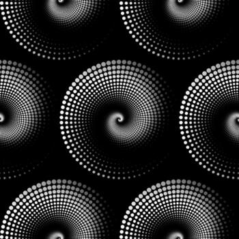Halftone seamless Spiral Texture Pattern, Abstract Black And White dots circles background, Circular dotted design in retro style, dynamic halftone template, illustration vector
