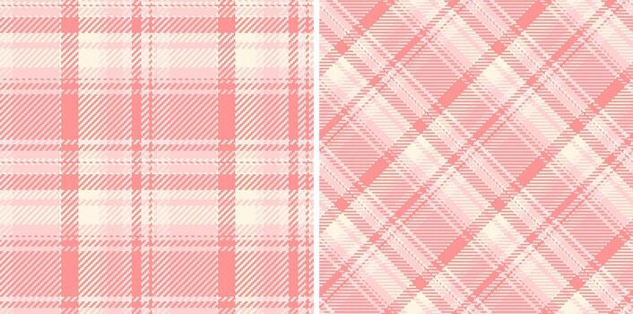 Elegant, pink and cream plaid textures. Seamless patterns offer versatility for backgrounds, fabrics, and design projects. Classic style with modern appeal. vector