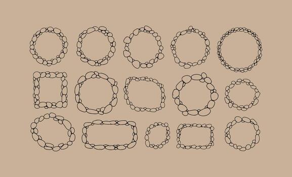 Collection of hand drawn decorative oval and rectangular frames vector