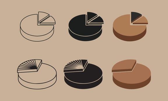 Tres estilos de tarta gráfico íconos demostración datos segmentos vector