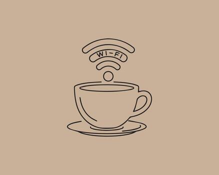 Coffee cup with wi fi symbol indicating a cafe with internet access vector