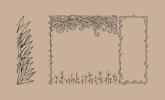 Rustic botanical frame and sprig , on kraft paper background vector