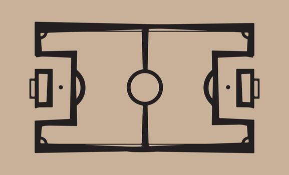 Simple hand drawn soccer field layout with goals and center circle vector