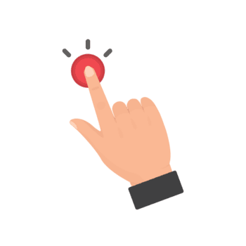Flat Style Index Finger Touching Red Button Triggering Action Icon png