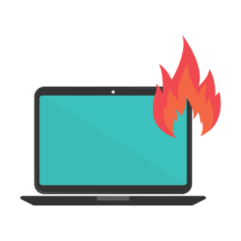 Flat Design Laptop on Fire Indicating Overheating or System Crash Icon png
