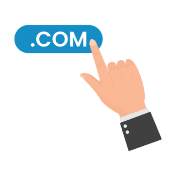 Cartoon Style Hand Pointing at COM Domain Button Illustration png