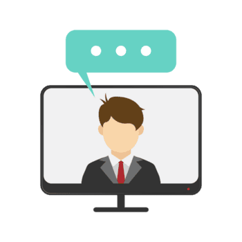 vlak stijl online conferentie telefoontje Aan computer scherm met toespraak bubbel png