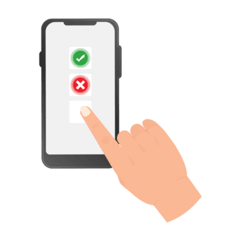Flat Design Hand Touching Screen with Checkmark and Crossmark on Mobile Application png