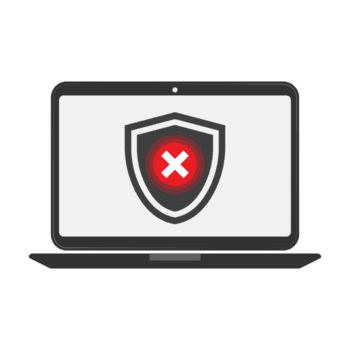 Flat Design Laptop Computer with Security Shield and Error Sign png