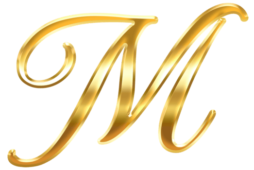 caligrafia ouro carta m png