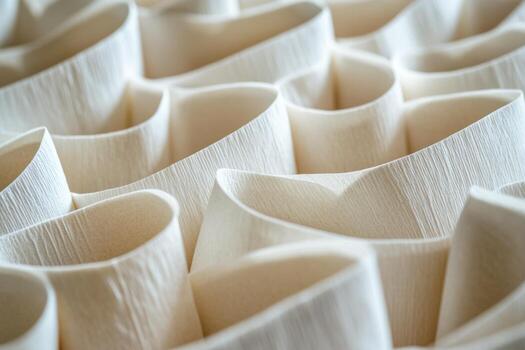 Close-up view of a textured, repeating pattern of curved, light-cream colored tubes photo