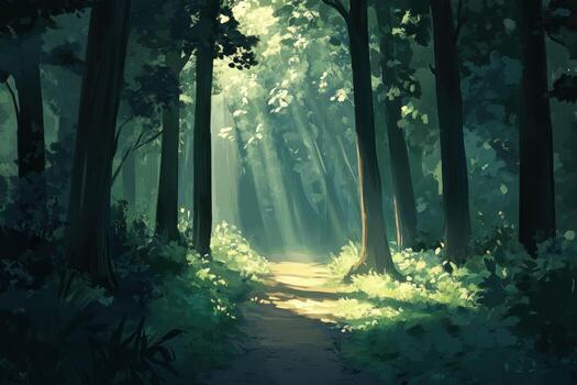 an illustration of a path through a forest photo