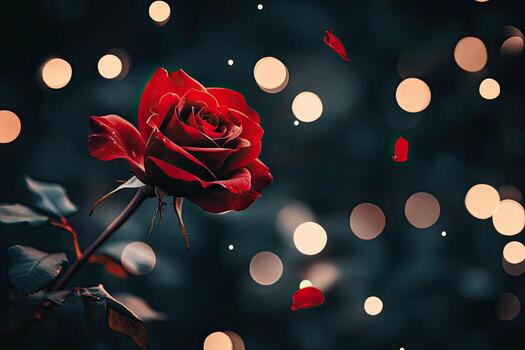 Romantic red rose with bokeh photo