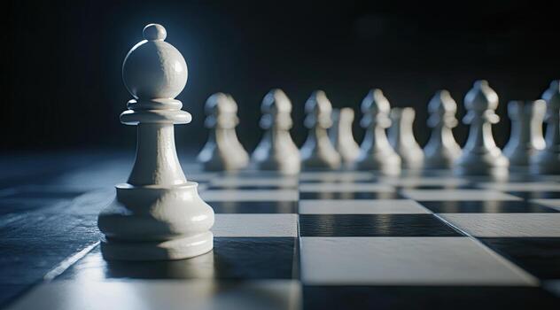 Single white chess bishop on a dark chessboard photo