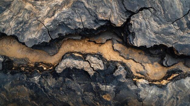Close-up rock texture with deep fissures photo
