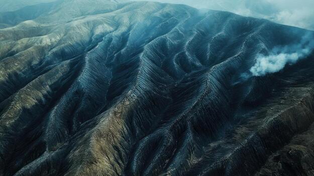 aéreo ver de escabroso, oscuro montaña rangos foto