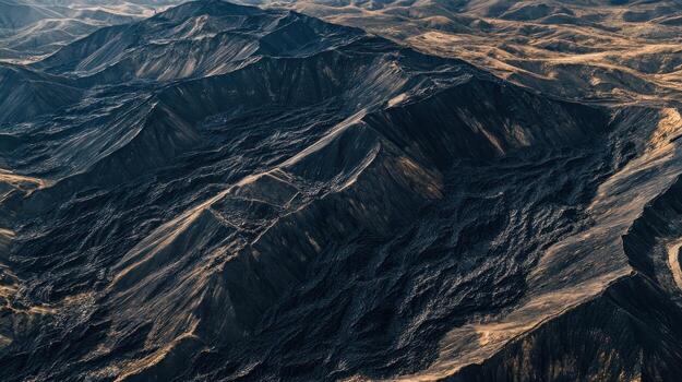 Aerial view of a desolate mountain range photo