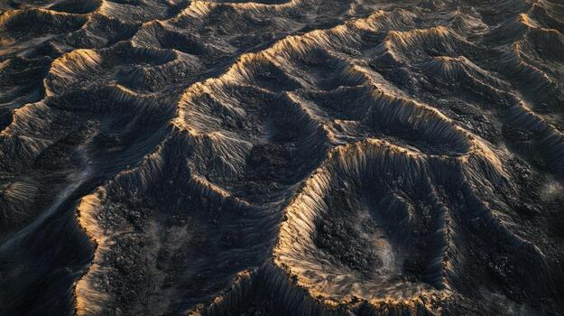 Abstract landscape of dark, textured hills photo